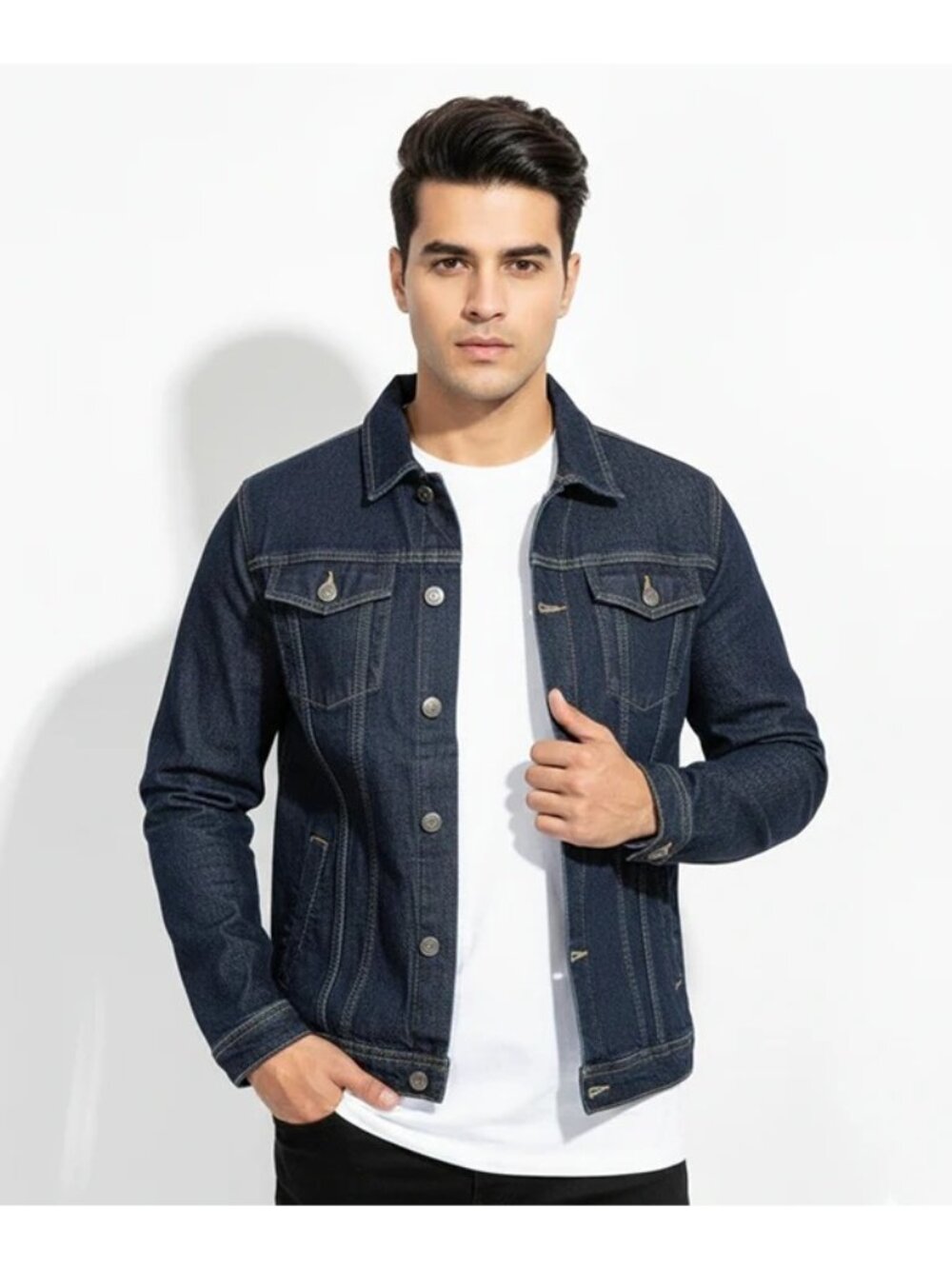 Thunder Trucker Jacket Size Medium Navy Blue 100% Cotton Button Down Pockets